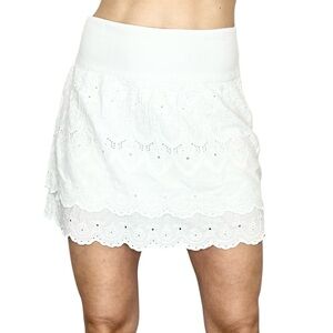 MIXXO Korea boho cottagecore 100% cotton white eyelet lace layered mini skirt 28